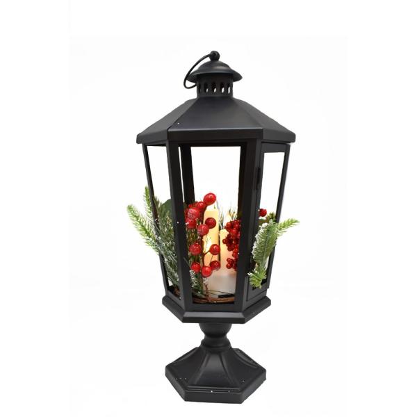 Bronze Metal Pedestal Lantern with LED Tapers