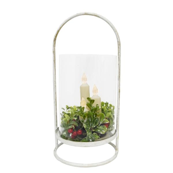 White Cylindrical Glass & Metal 3 Taper Lantern