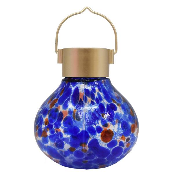 Solar Blown Glass Cobalt Blue Lantern