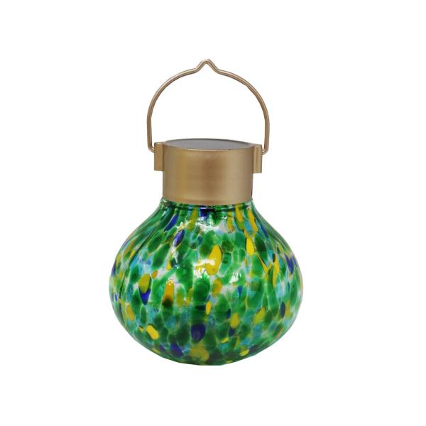 Solar Blown Glass Green Lantern