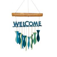 Fishy Wavy Welcome Glass Chime-GEBLUEG385