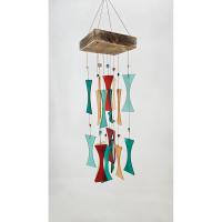 Coral and Teal Square Glass Chime-GEBLUEG395