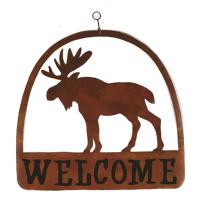 Moose Round Welcome Sign-GEBLUEG527