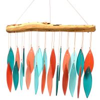 Coral and Teal Leaves Glass Chime-GEBLUEG582