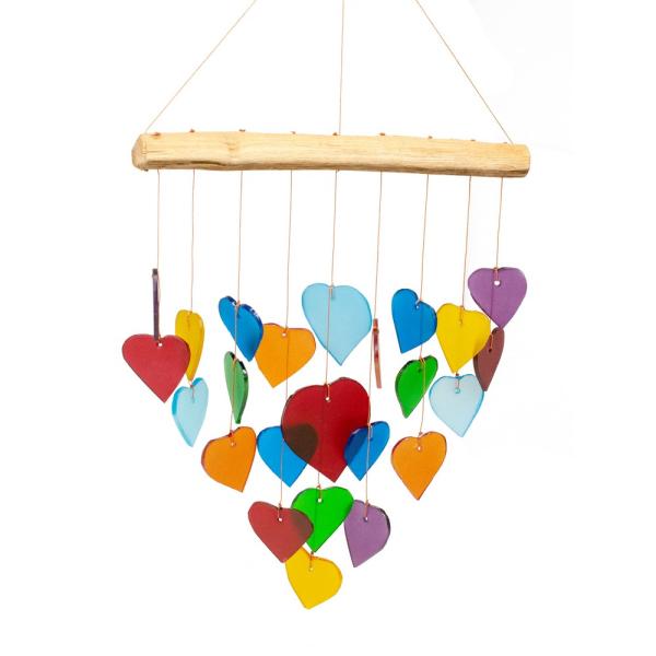 Rainbow Hearts Glass Chime