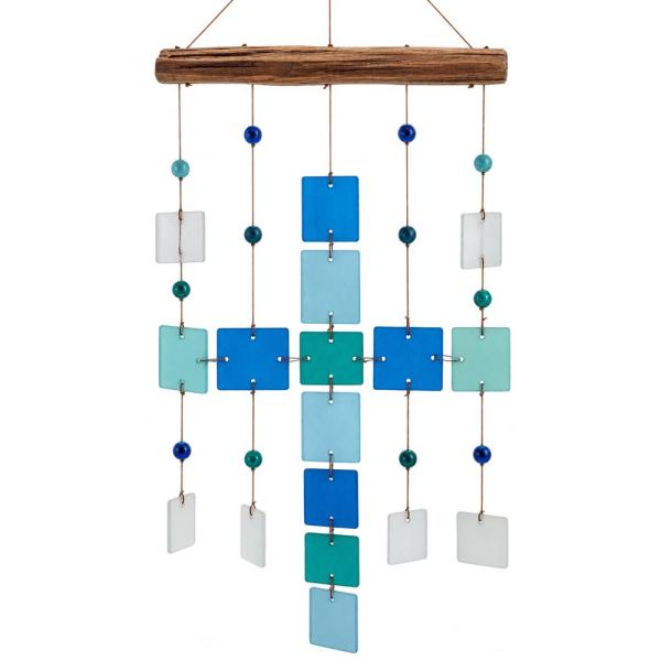 Large Blue Cross Glass Chime
