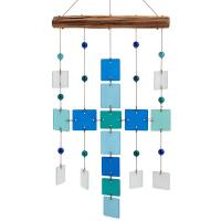 Large Blue Cross Glass Chime-GEBLUEG814