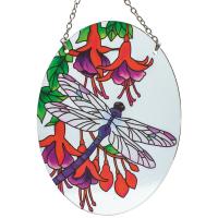 Dragonfly & Fuchsias Medium Oval Suncatcher-GEJBD101