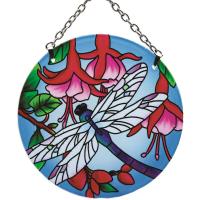 Dragonfly & Fuchsias Medium Round Suncatcher-GEJBD110