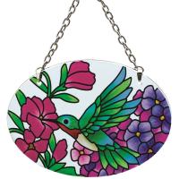Hummingbird & Hydrangea Small Oval Suncatcher-GEJBD114