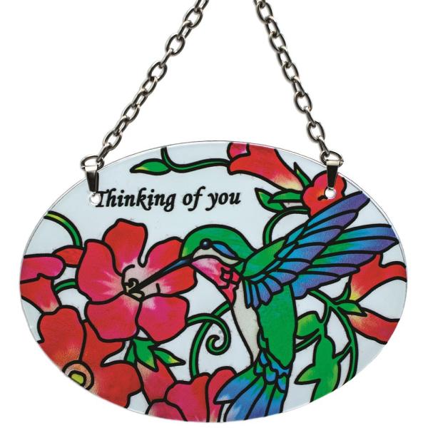 Hummingbird & Red Trumpet Vine Small Oval Suncatcher