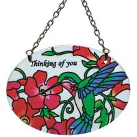 Hummingbird & Red Trumpet Vine Small Oval Suncatcher-GEJBD119
