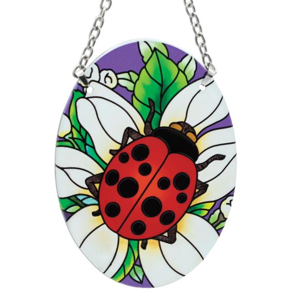 Ladybug & Flower Small Oval Suncatcher