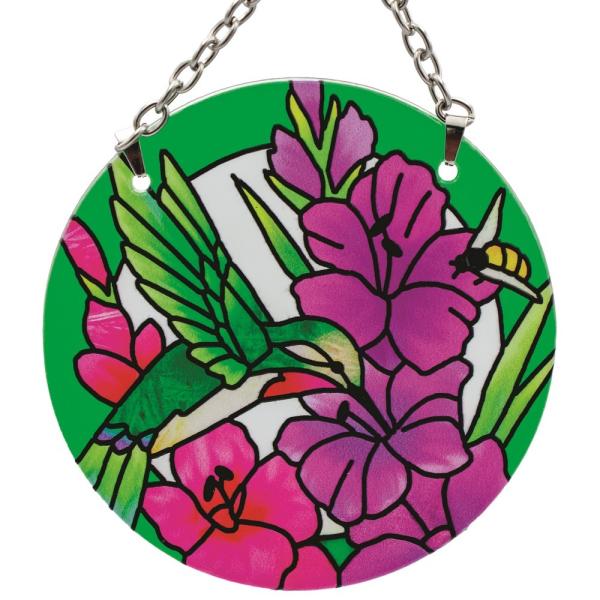 Hummingbird & Gladioluses Small Round Suncatcher