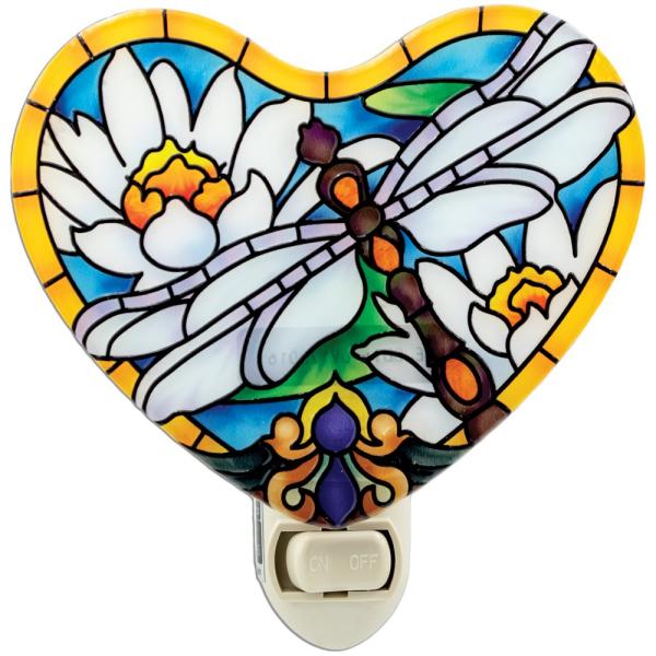 Dragonfly & Water Lilies Heart Nightlight
