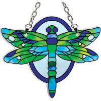 Blue & Green Dragonfly Shaped Mini Suncatcher-GEJBD48