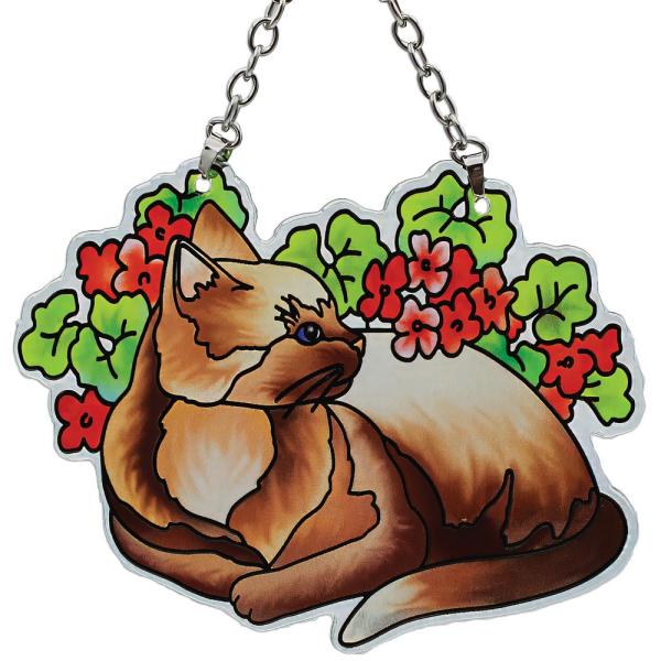 Cat & Geraniums Shaped Small Suncatcher