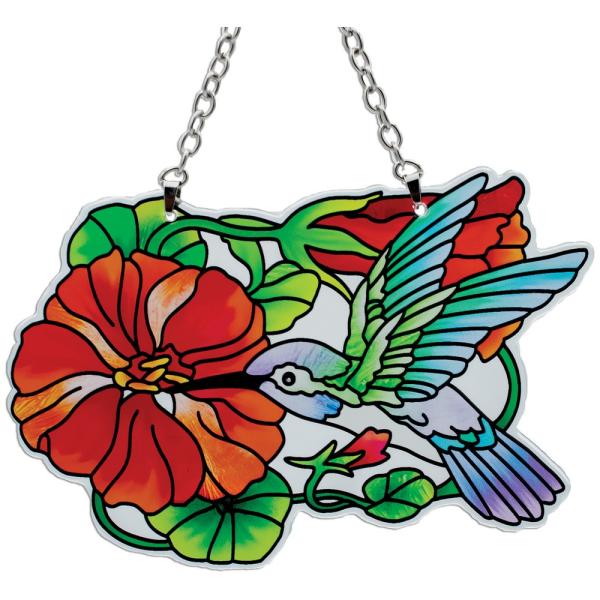 Nasturtium & Hummingbird Shaped Medium Suncatcher