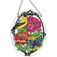 Botanical Zinnias Medium Oval Suncatcher-GEJBD92
