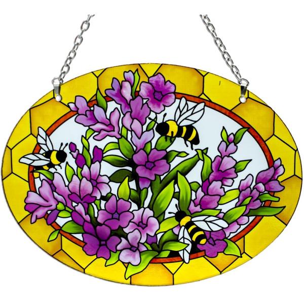 Lavender with Bees Medium Oval Suncatcher