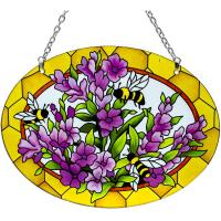 Lavender with Bees Medium Oval Suncatcher-GEJBD95
