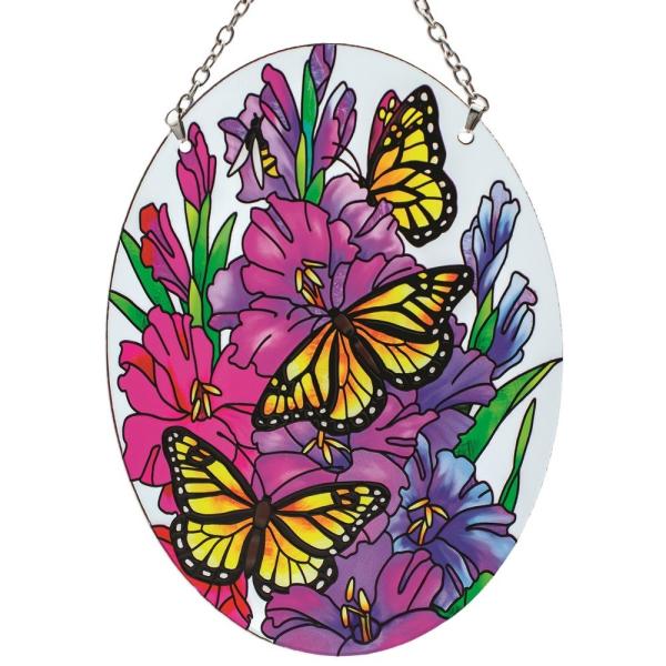 Monarchs & Gladioluses Medium Oval Suncatcher