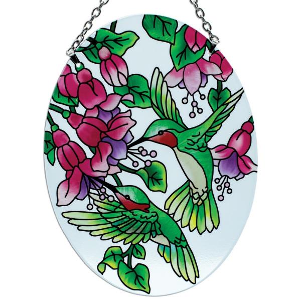 Fuchsias & Hummingbirds Medium Oval Suncatcher