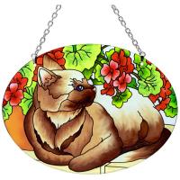 Cat & Geraniums Medium Oval Suncatcher-GEJBD99