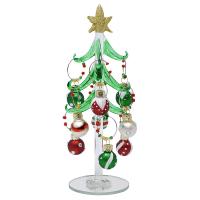 Green Glass Tree 8 Inch with Red, Green, and White Wine Charms-XM-2042