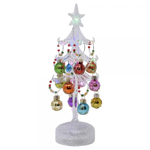 Clear Glass LED Tree 10 Inch with Wine Charm Ornaments
