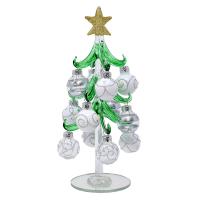 Green Glass Tree 8 inch with Silver and White Ornaments-XM-2045
