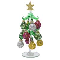 Green Glass Tree 8 inch with Glitter and Star Sequin Ornaments-XM-2047