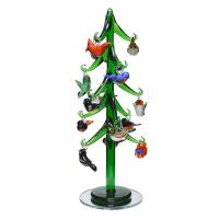 Green Glass Tree 9 inch with Bird Ornaments-XM-2048