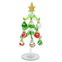 Green Glass Tree 8 inch with Red, Green, White Painted Ornaments-XM-2050