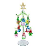 Green Glass 10 inch Tree with Gnome Ornaments-XM-2051