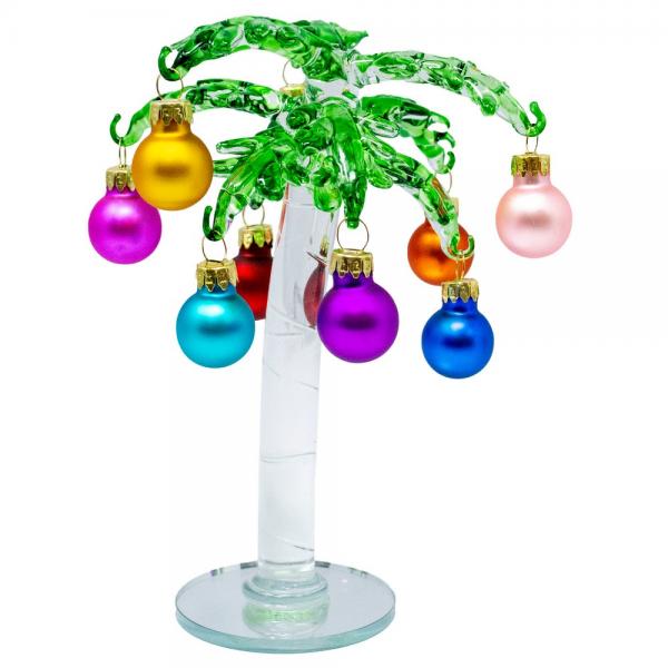Green Glass 7 inch Christmas Palm Tree with Ornaments