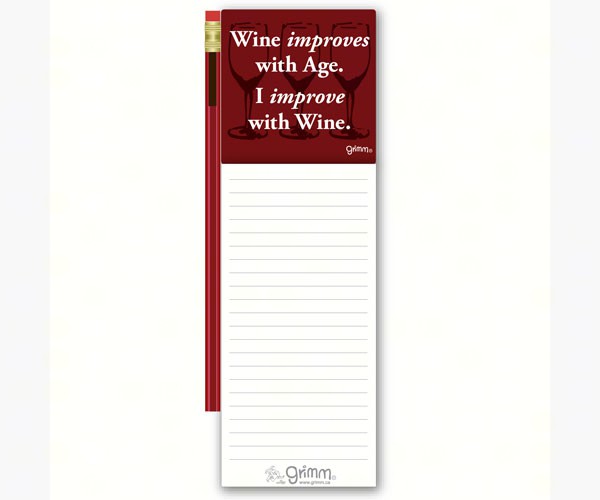 Magnetic Note Pad with Pencil: Wine Improves with Age. I improve with Wine
