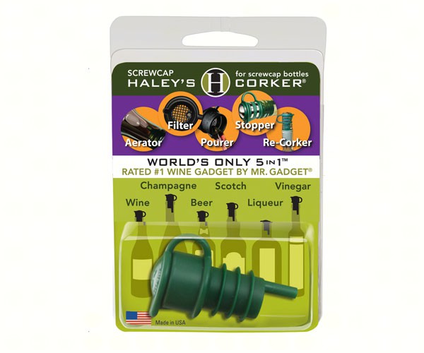 Haleys Corker 5 in 1 Wine Tool Original Screwcap Green Clamshell