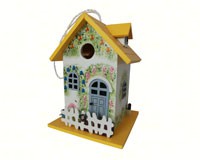 Flower Cottage Bird House Yellow-HOMEHB6007BHS
