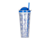 Slurp N' Snack Tumbler For Snack And Drink - Moroccan Silver/Blue-AC3014SS