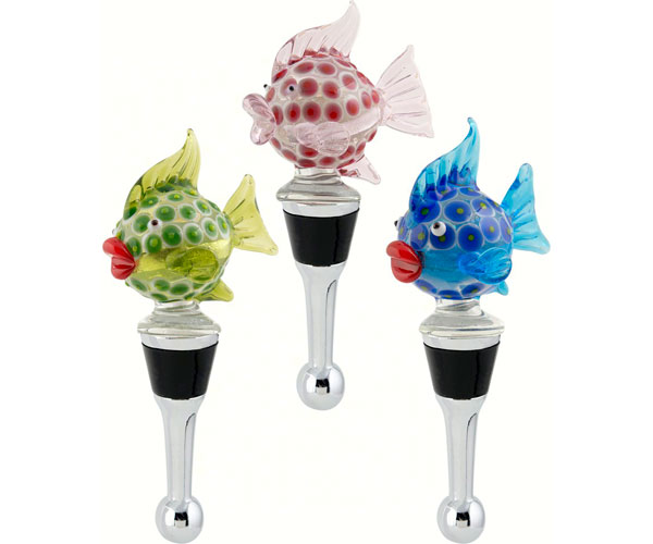  Glass Blowfish Bottle Stoppers 3 Style Assortment