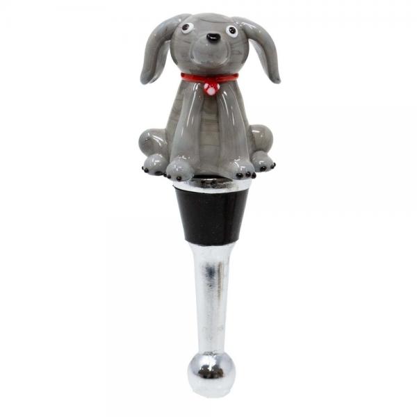 Glass Gray Dog Bottle Stopper