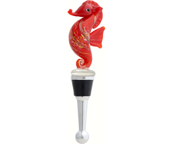 Glass Bottle Stopper Red Seahorse