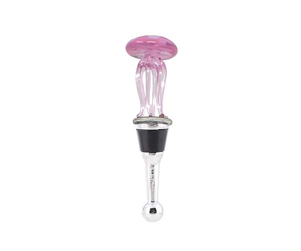 Glass Bottle Stopper Pink Jellyfish