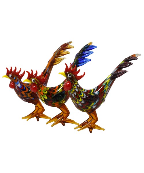 Milano Art Glass Roosters 3 Assorted
