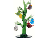Green Glass Tree 6 inch with Bird Ornaments-TR-002
