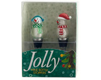 Glass Bottle Stoppers Snowmen Silver-WAX-029