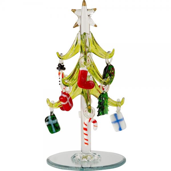 Green Glass Tree 6 inch with Christmas Icon Ornaments