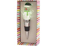 Snowman with Green Light-Up Glass Bottle Stopper-XM-1044