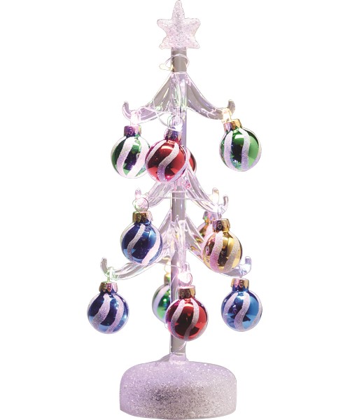 Clear Glass LED Tree 10 Inch with Swirl Ornaments
